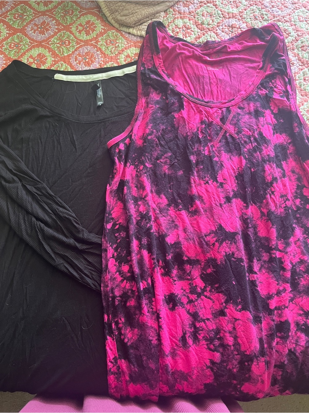 Two size 2 Torrid pajamas Pink & Black Tank Dress, Black ribbed l/s.